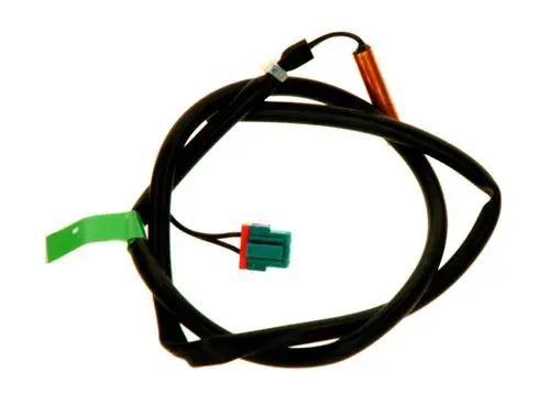 Temperaturfühler mit zwei Kabeln und einem grünen Stecker, gekennzeichnet mit einem grünen Etikett. Das Produkt stammt von Bosch.